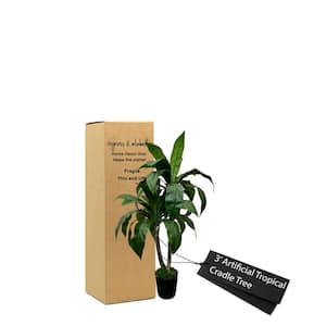 Handmade 3 ft. Artificial Tropical Cradle Tree in Home Basics Plastic Pot Made with Real Wood and Moss Accents