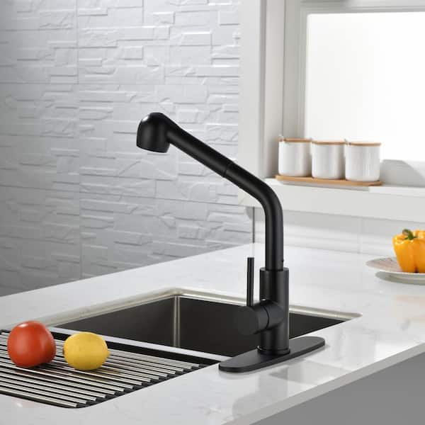 Single Handle Kitchen Faucets with Pull Down Sprayer Kitchen Faucet 360° Swivel Deckplate Included in Matte Black