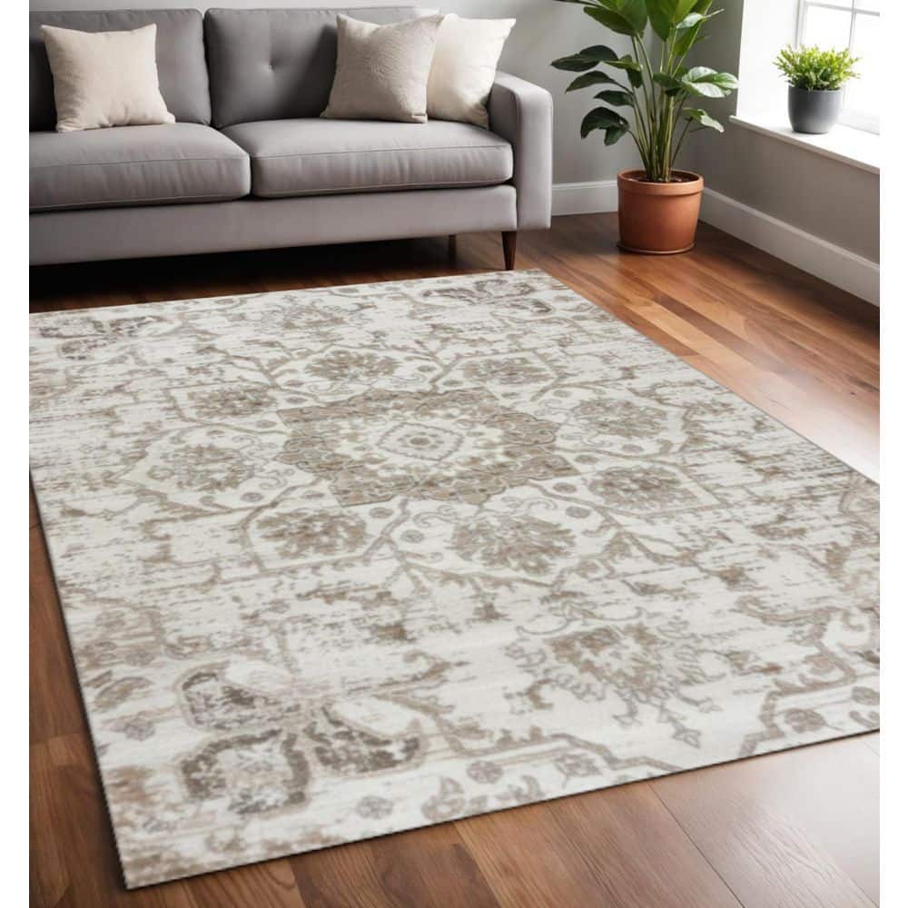 5' X 8' Cream Gray And Light Brown Medallion Area Rug price history on PriceWatchPro
