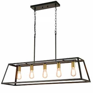 5-Light Black No Decorative Accents Shaded Geometric Chandelier for Dining Room;Foyer with No Bulbs Included