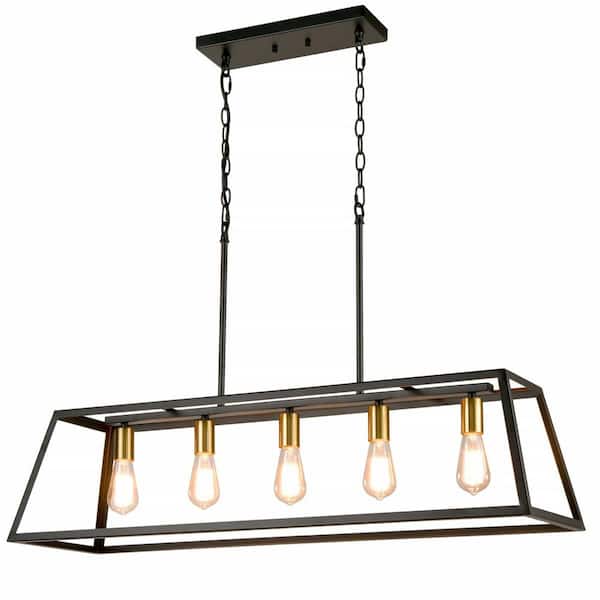 CLAXY 5-Light Black No Decorative Accents Shaded Geometric Chandelier for Dining Room;Foyer with No Bulbs Included