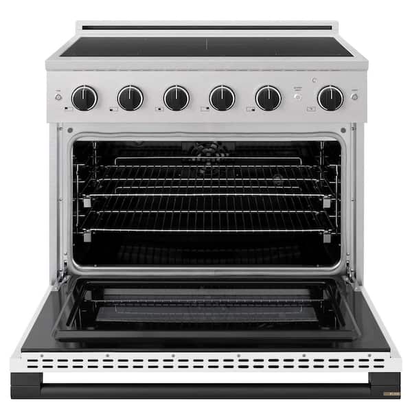 Autograph 36 in. 5.2 cu. ft. Marino Freestanding Induction Range 4 Burner Element in Satin Steel with Black and White