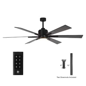 65 in. Indoor Integrated LED Matte Black Downrod Ceiling Fan with Light and Remote Control