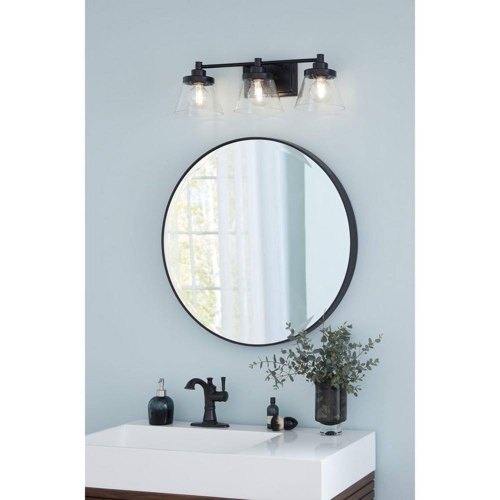 Matte Black Steel 3-Light Dimmable Bath Vanity Fixture