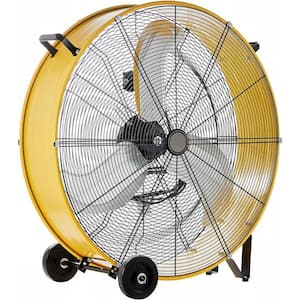30 in. 3 Fan Speeds Drum Fan in Yellow with Handle and Wheels, Industrial Fan