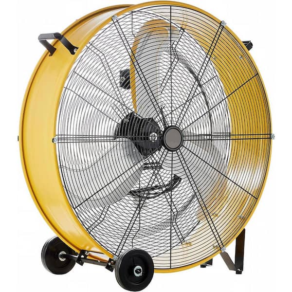30 in. 3 Fan Speeds Drum Fan in Yellow with Handle and Wheels, Industrial Fan