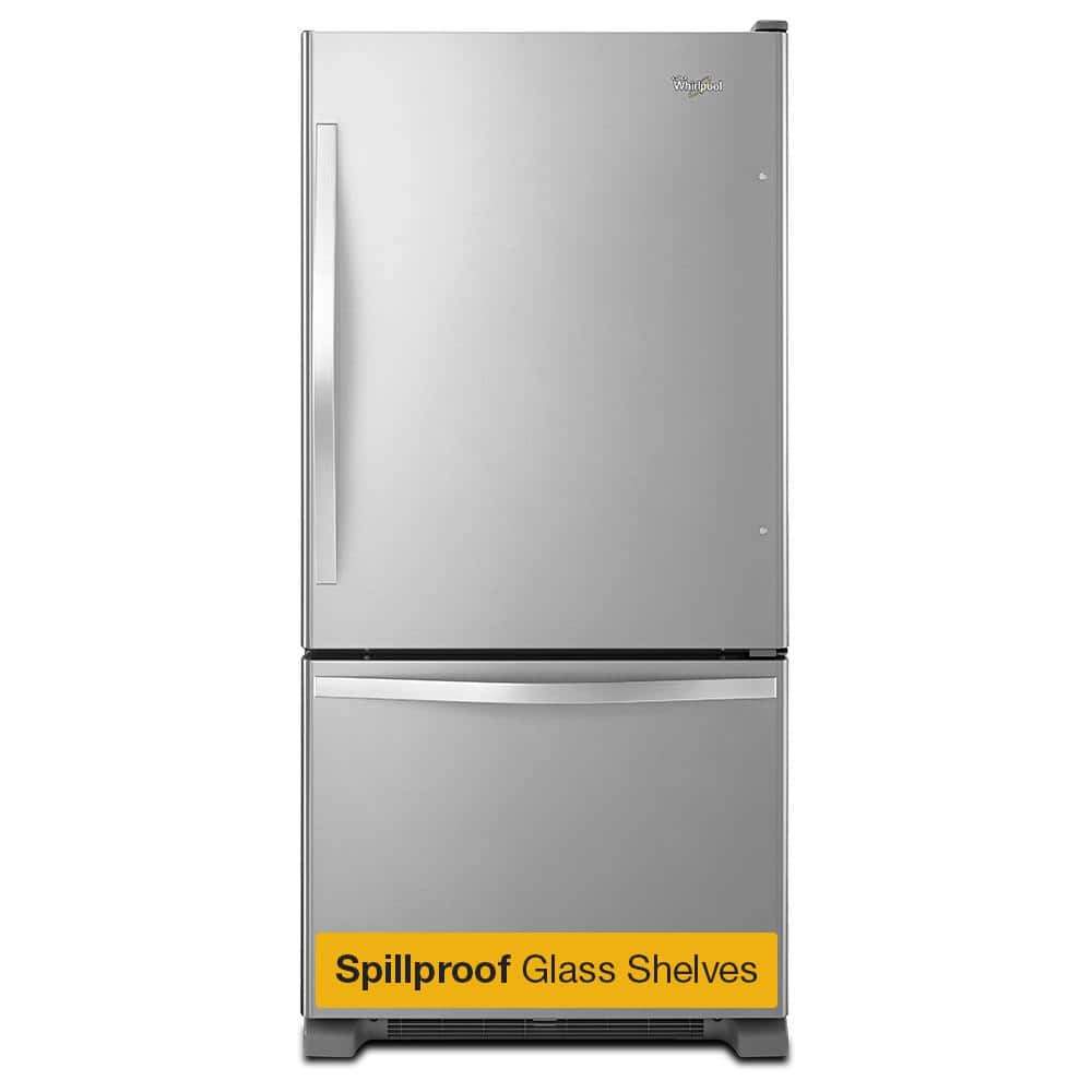 Stainless Steel 22 Cu Ft Bottom-Freezer Refrigerator with LED Lighting
