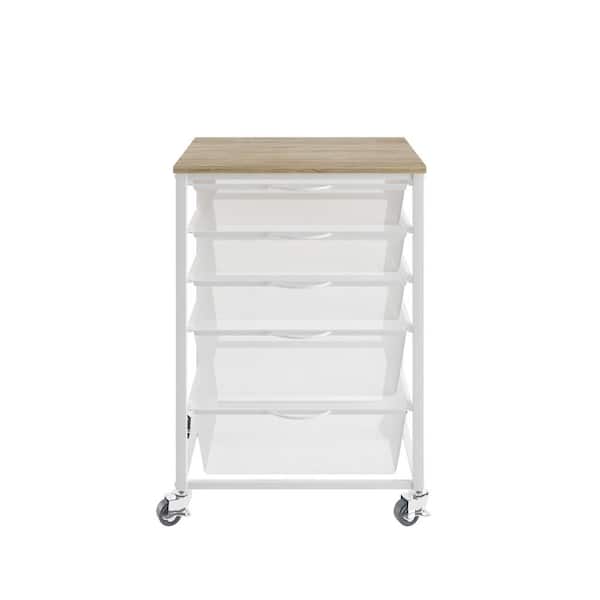 Tileon Movable File Chest Cabinet Storage Organizer with and 4-Metal Mesh Drawers and Wooden Top