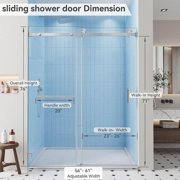 LASIHEM 56-60 in. W x 76 in. H Single Sliding Frameless Shower