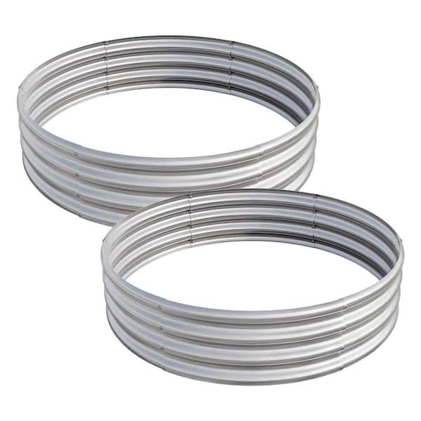 Large 47 in. Dia Silver Galvanized Metal Round Outdoor Raised Garden Bed Planter Box (2-Pack)