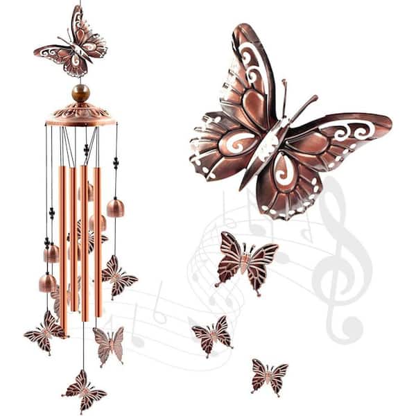 Vintage Metal Wind Chime-Butterfly Design, Outdoor/Indoor Decor, Soothing Musical Sounds for Home and Garden