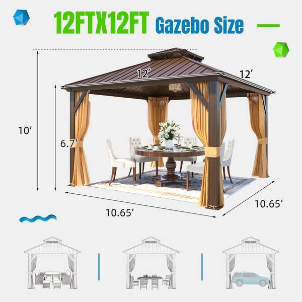GAhouses119冊 HOMMOW 12 ft. x 16 ft. Hardtop Gazebo with Galvanized Steel
