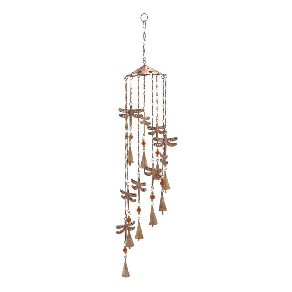 36" Brass Dragonfly Wind Chime with Glass Beads
