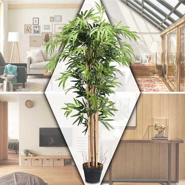 Árbol de bambú artificial para interiores, 1 planta artificial delgada de  1.5 y 1.8 pulgadas de alto, para decoración de hogar, oficina, porche