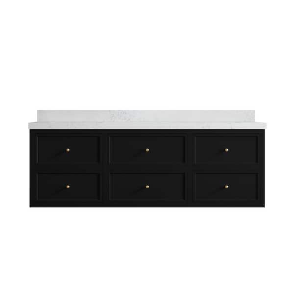 Willow Collections Roswell 72 in. Double Sink Freestanding Black Bath Vanity with Empira White Qt. Top Unassembled