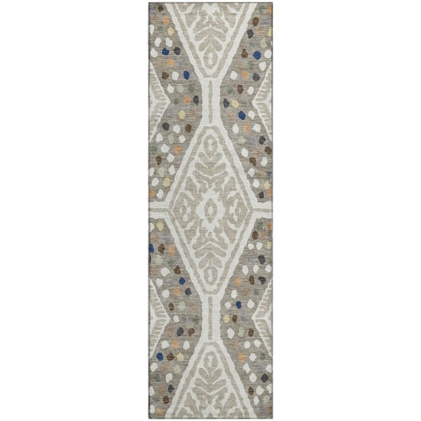 Mayfield Premium Machine Washable Abstract AMF2457 Ivory 2 ft. x 7 ft. Runner Rug