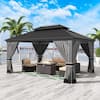 Halmuz 12 ft. x 16 ft. Gray Hardtop Gazebo with Curtain Grey Gazebo16 ...