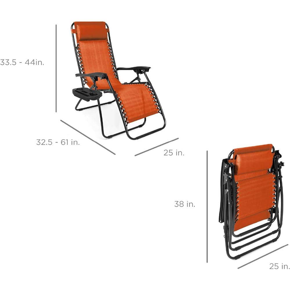 Burnt Orange Adjustable Zero Gravity Lounger Set with Cushions and Tray