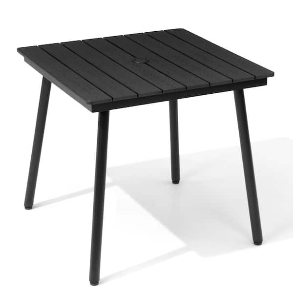 Pellebant 31.3 in. Square Aluminum Outdoor Patio Dining Table with Wood-Like Tabletop in Black