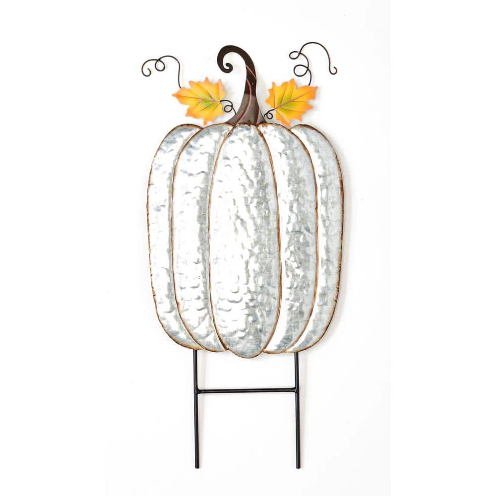 20 in. Metal Galvanized Outdoor Pumpkin Yard Stake, Set of 2