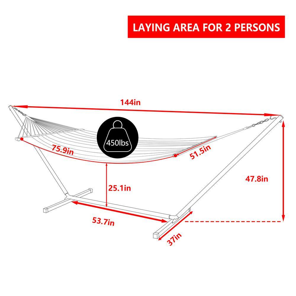 Striped Red and Beige Metal Stand 2-Person Hammock with Pillow