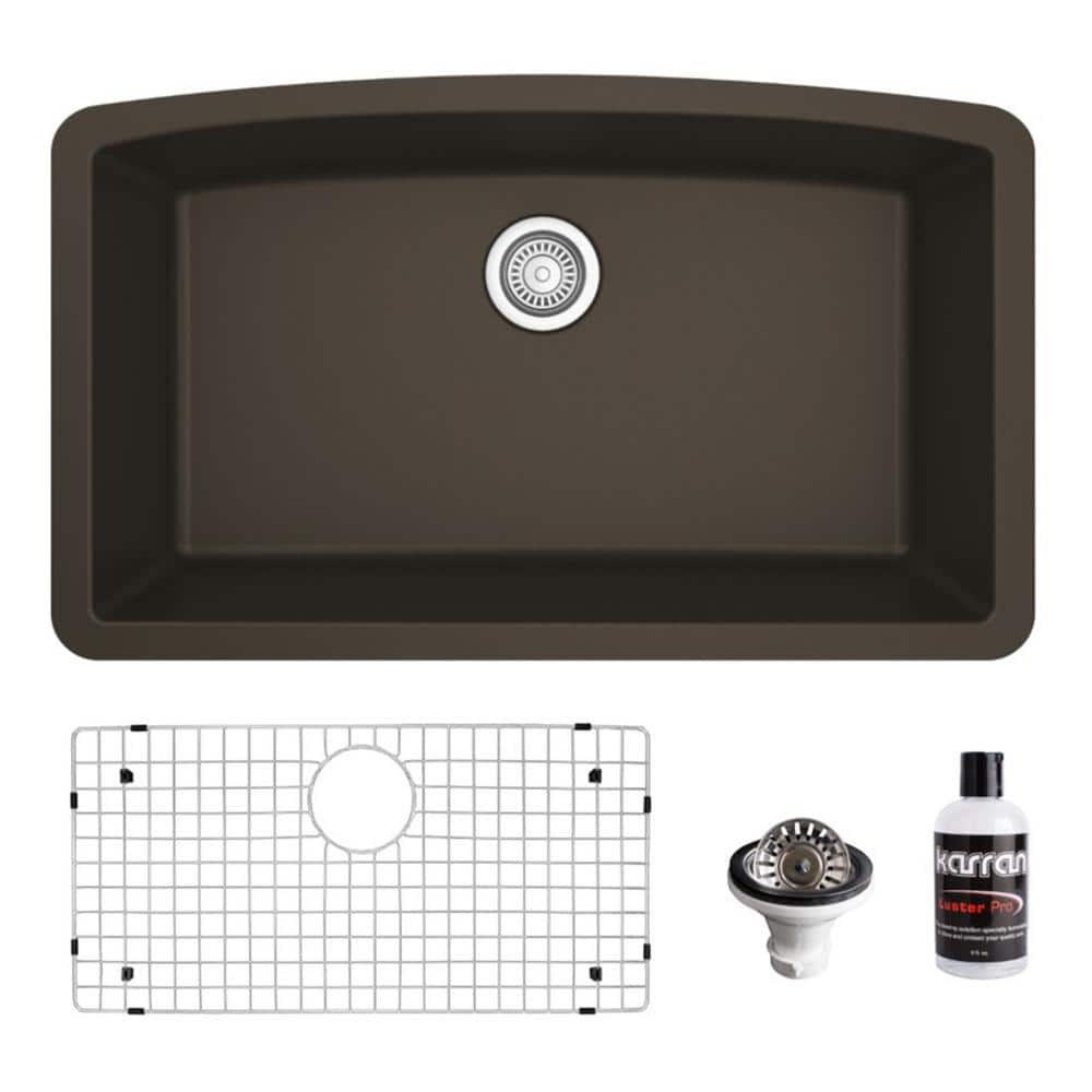 QU-712 Quartz/Granite 32 in. Single Bowl Undermount Kitchen Sink in Brown with Bottom Grid and Strainer price history on PriceWatchPro