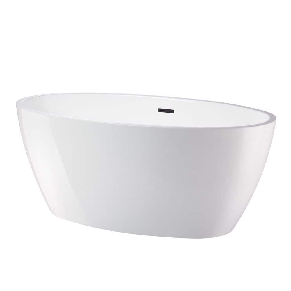 White Glossy Acrylic Freestanding Soaking Bathtub, 55.1" Length