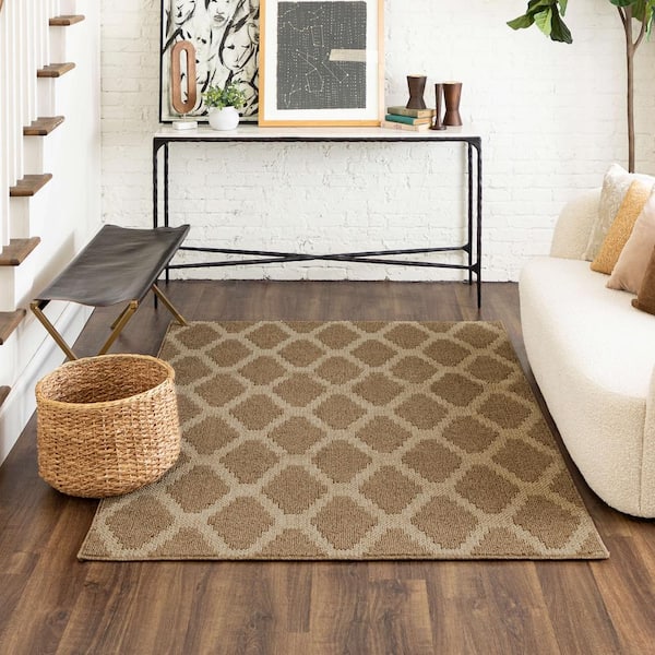 Basics Prism Tan 5 ft. x 7 ft. Transitional Tufted Geometric Lattice Polyester Rectangle Area Rug