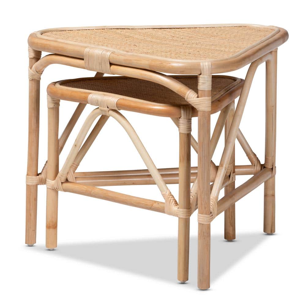 Jayden Natural Brown Rattan 2-Piece Nesting End Table Set