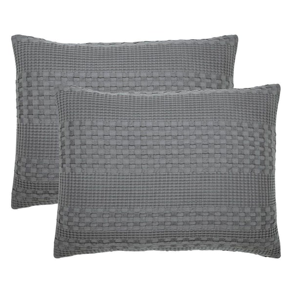 Waffle Weave Dark Gray Cotton Standard Sham (Set of 2)