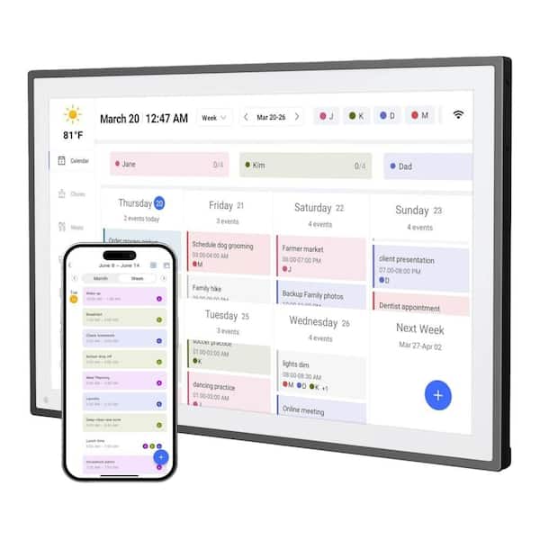 10.1 in. Digital Calendar and Chore Chart with IPS Touch Screen and  HD Display for Schedules, Sharings, Black