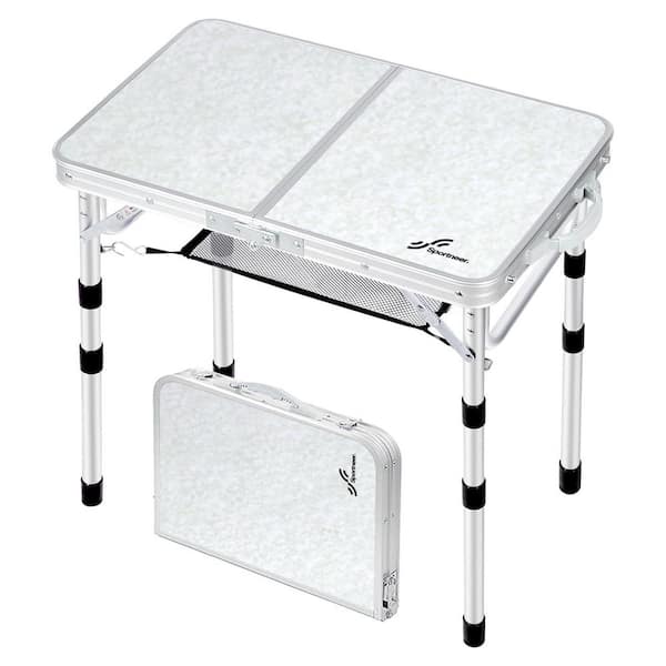 34.1 in. Aluminum Rectangle Aluminum Picnic Tables Table only with Umbrella Hole Portable Tabletop with Mesh Storage