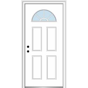 34 in. x 80 in. Right-Hand Inswing 1/4-Lite Clear 4-Panel Classic Primed Fiberglass Smooth Prehung Front Door