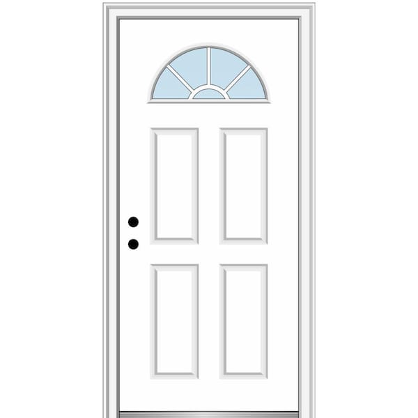 MMI Door 34 in. x 80 in. Right-Hand Inswing 1/4-Lite Clear 4-Panel Classic Primed Fiberglass Smooth Prehung Front Door
