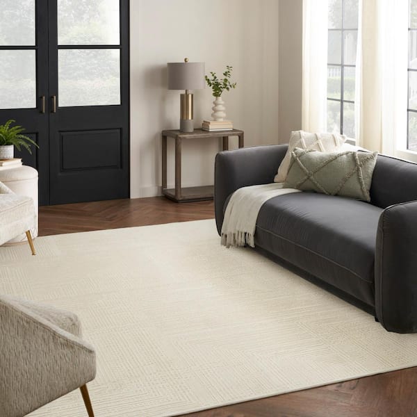 Eco-Friendly Ivory 9 ft. x 12 ft. Abstract Contemporary Area Rug