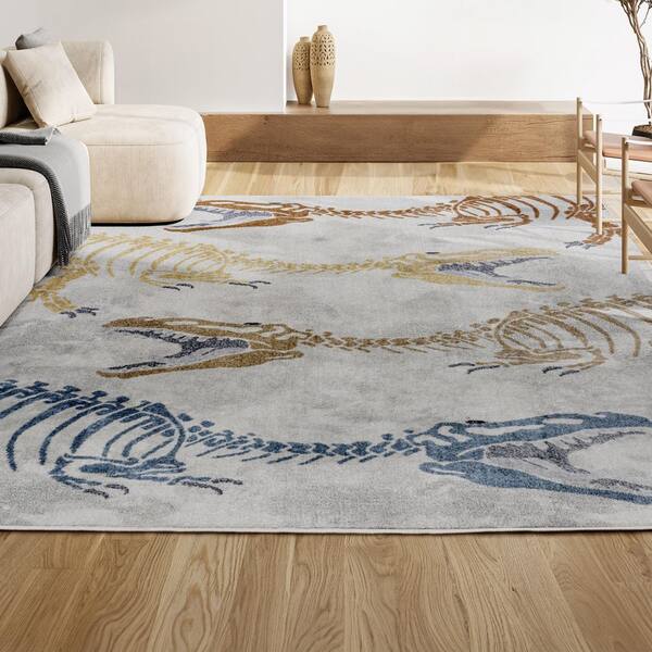 JONATHAN Y Cream/Multi 3 ft. x 5 ft. Kingdarr T-Rex Modern Kids