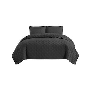 Swift Home All-Season 3-Piece Dark Gray Solid Color Microfiber Full/Queen Quilt Set