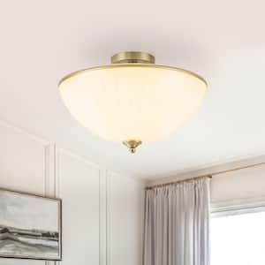 OUKANING 13.78 in. 3-Light Gold Modern Flower Shaped Flush Mount