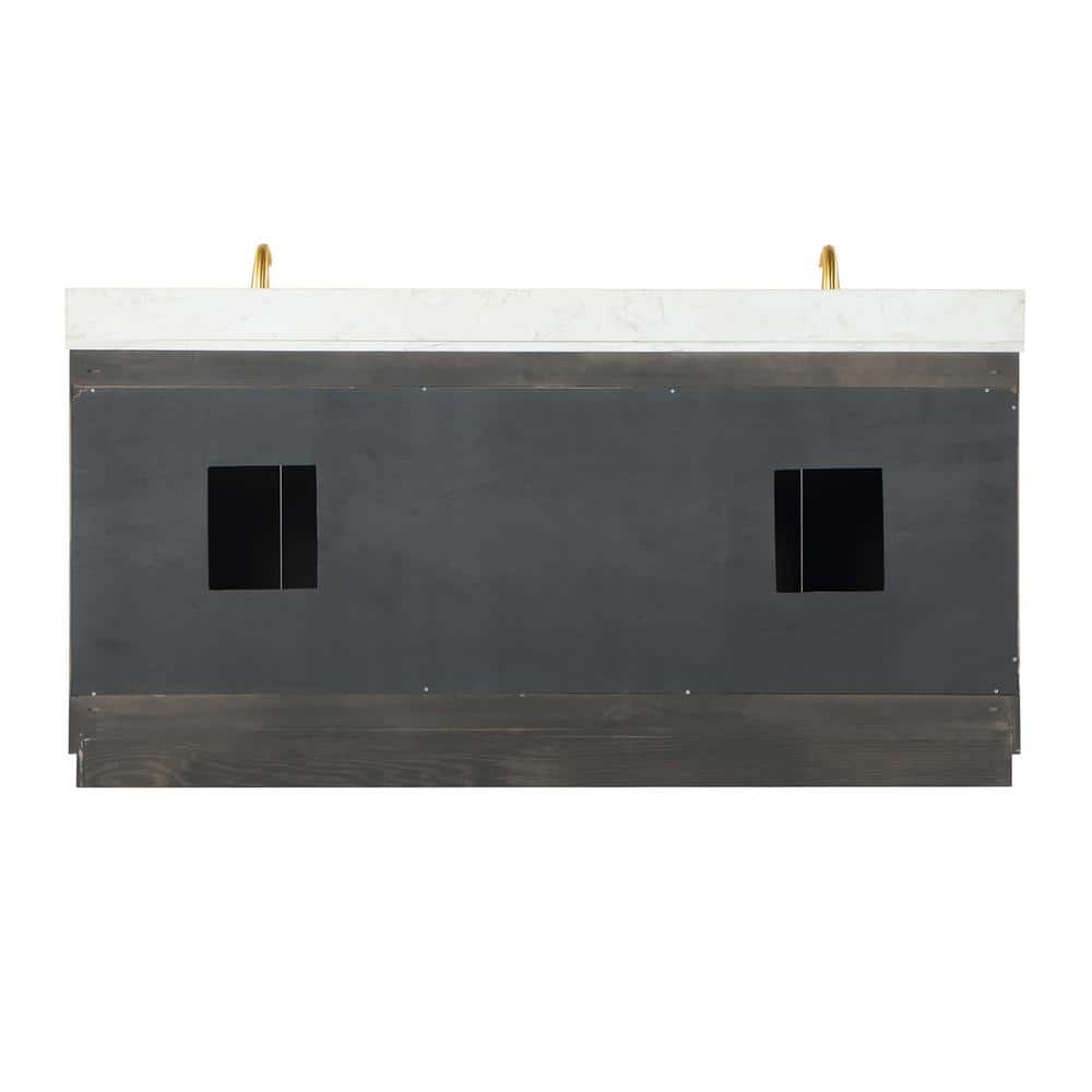 Gazsi 72" Brown Oak Double Bathroom Vanity with Composite Stone Top