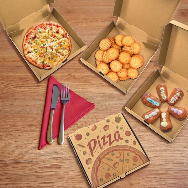 40-Pack 7.3 in. x 7.3 in. x 1.6 in. Small Pizza Boxes, Mini Kraft Corrugated Pizza Takeout Containers, Easy to Assemble