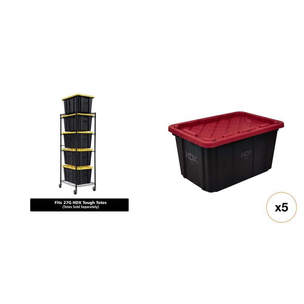 HDX 27 Gal. Tough Storage Tote in Black and Red 999-27G-HDX-RED