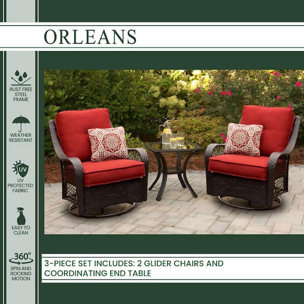 Hanover Orleans 3 Piece All Weather, 4 Piece Patio Furniture Conversation Set Wicker With Swivel Chairs