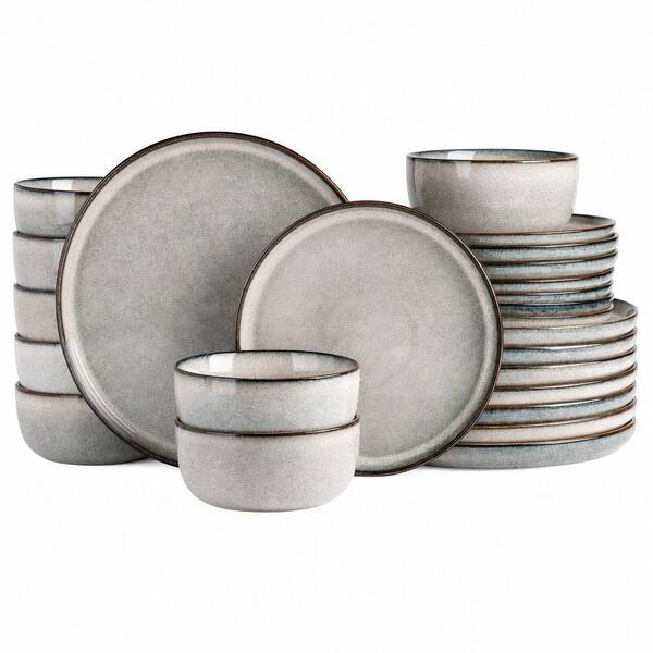24-Piece Modern Dinner Set, Ceramic Dinnerware Sets, Scratch Resistant Dishes, Plates, Bowls Sets, Gray(Service for 8)