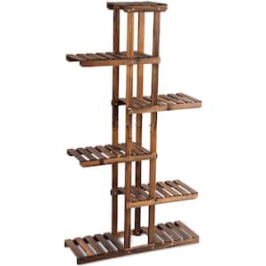 55.5 in. Tall Indoor Outdoor Brown Fir Wood Plant Stand (6-Tiered)