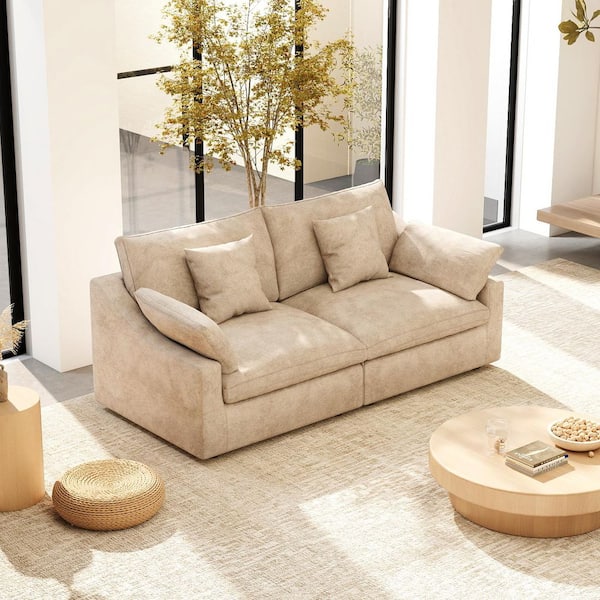 82.68 in. W Square Arm Linen Upholstered Rectangle 2-Seater Sectional Sofa in. khaki