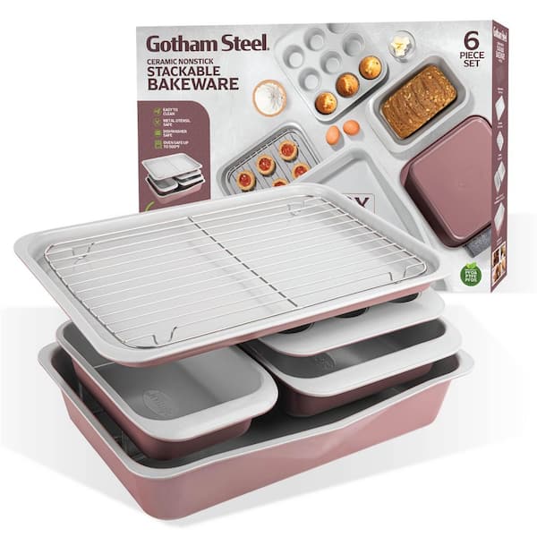 6-Piece Mauve Ceramic Nonstick Stackable Bakeware Set