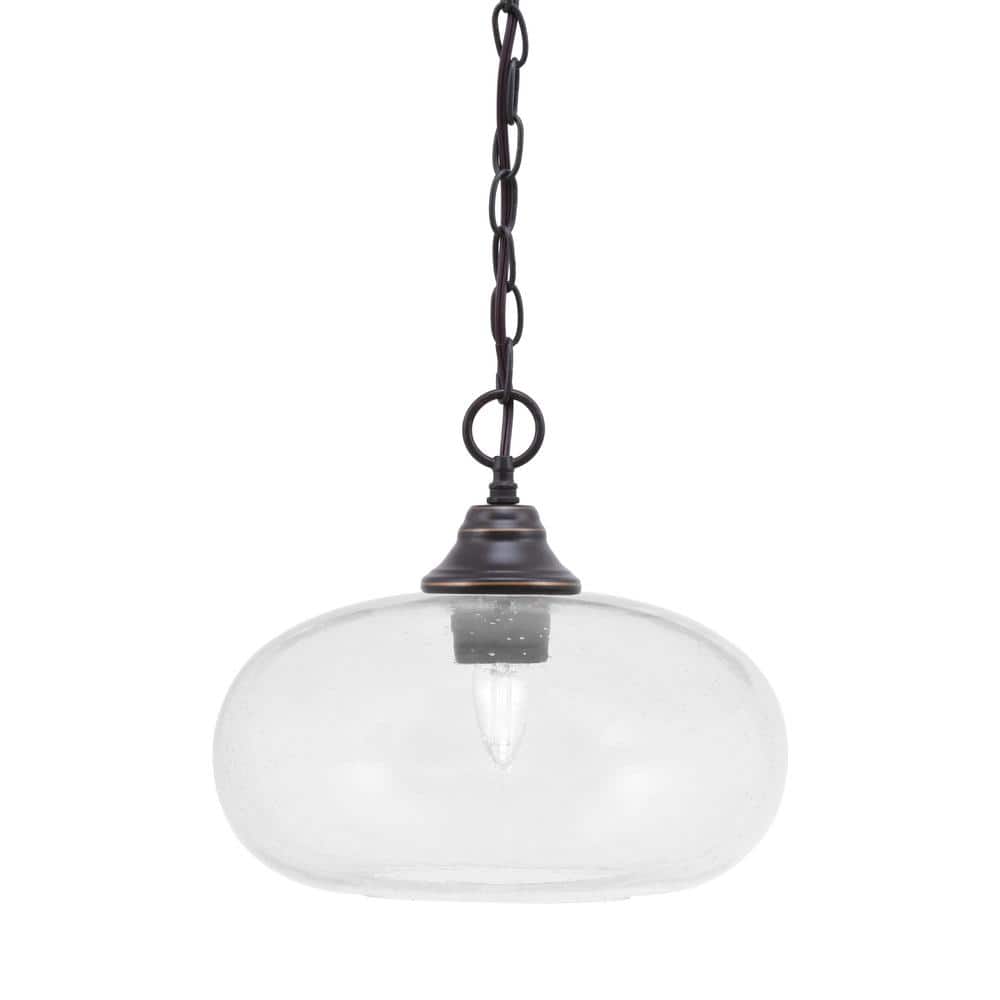 Kingston 100-Watt 1 Light Dark Granite Shaded Pendant Light with 13 in. Cle