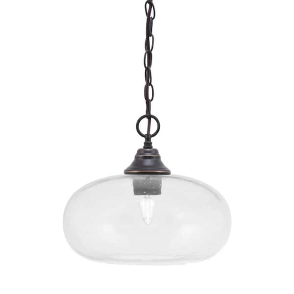 Kingston 100Watt 1 Light Dark Granite Shaded Pendant Light with 13 in