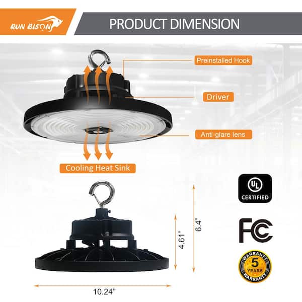 RUN BISON 8-Pack 10.24 in. Integrated UFO LED High Bay Light