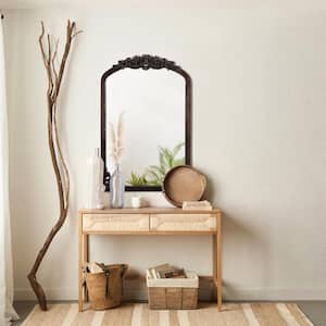 24 in. W x 36 in. H Classic Arched Wood Framed Brown Retro Wall Decorative Mirror
